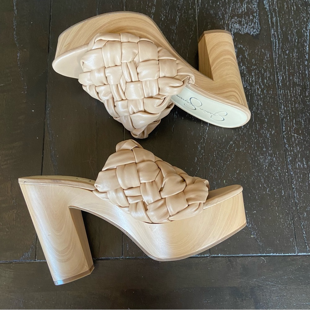 Jessica Simpson Supira Platform Sandal Braided Faux Wood Sandal‎ Mules Nude 9.5M